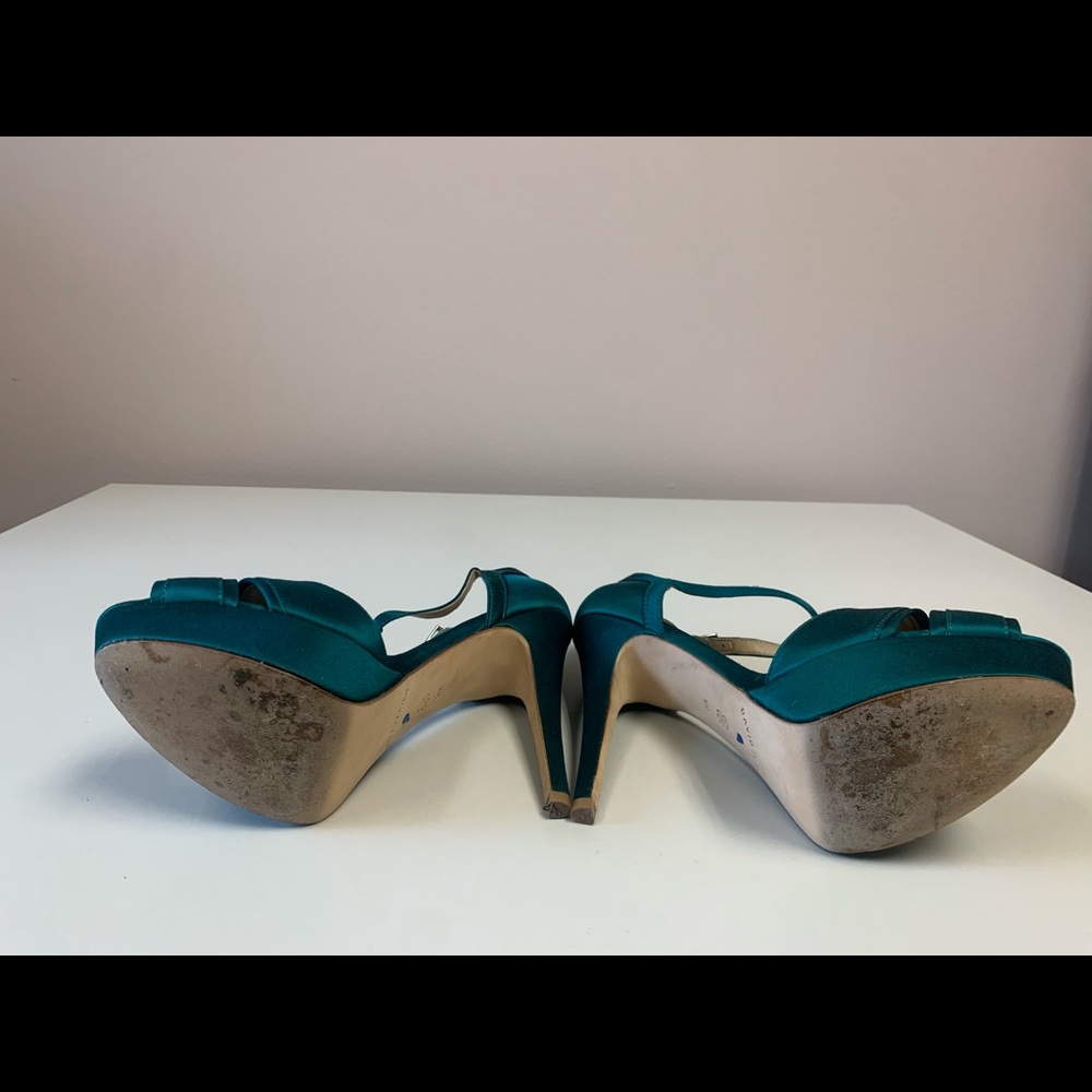 Green satin David Tutera sandals